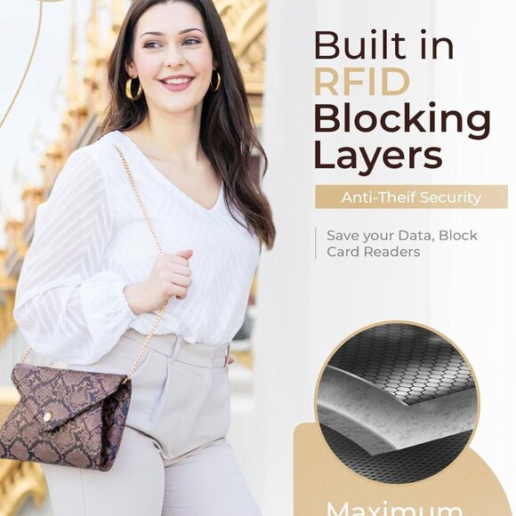 Evening Clutch Purses For Women - Elegant Envelope Clutch RFID Bag with Detachab - Picture 4 of 8